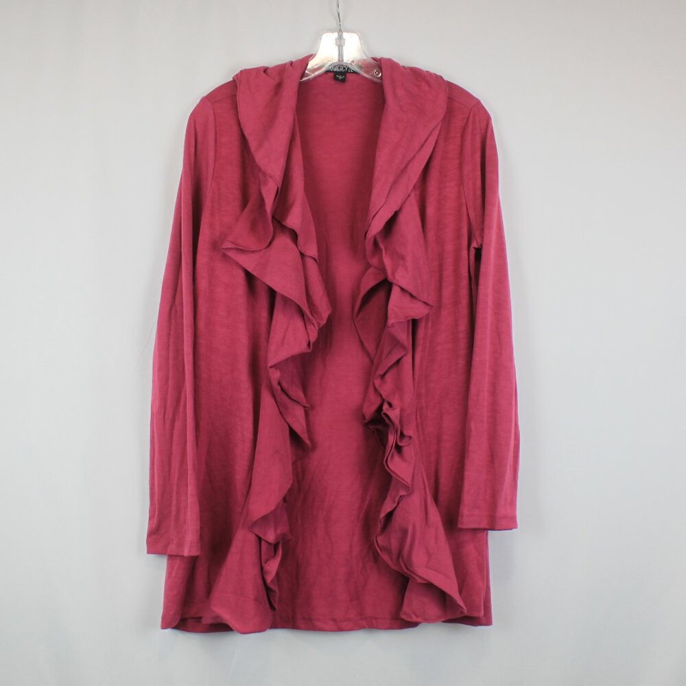 Gramercy 22 Small Pink Ruffled Open Front Long Sleeve Cover Up Cardigan